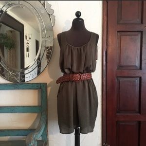 OLIVE GREEN SLEEVELESS SATIN DRESS